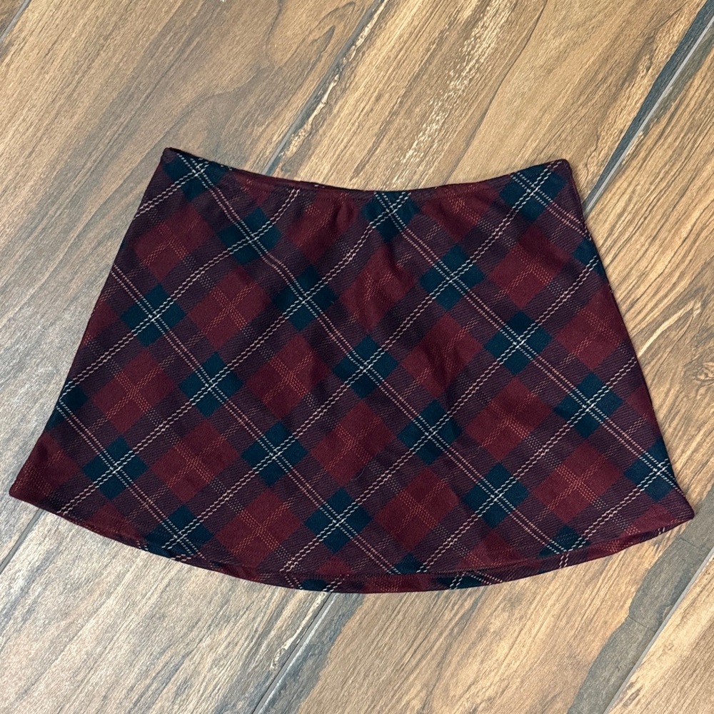 Wild Fable Burgundy and Black Plaid Mini Skirt